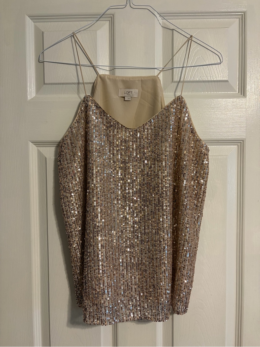 LOFT Gold Sequin Camisole Tank Top Women's Large Sparkly Party Holiday